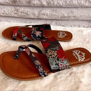 Floral Fergalicious Navy Embroidered Sandals
